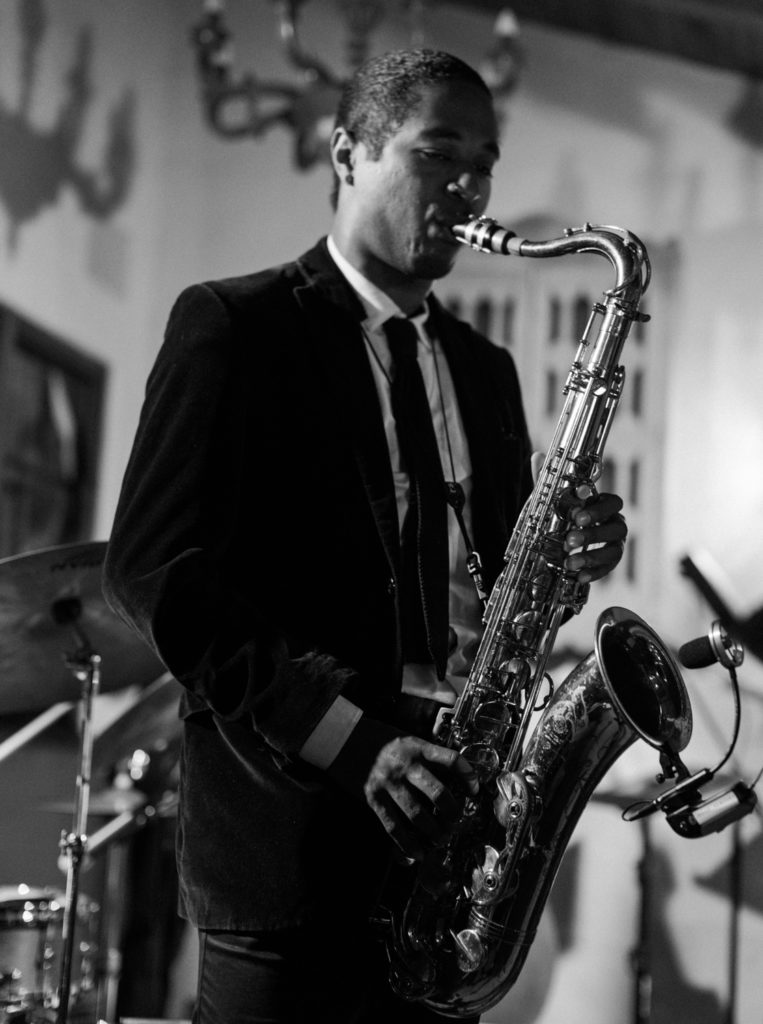 Band player at wedding reception in Los Angeles