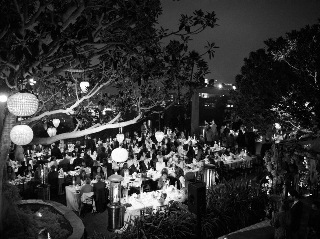 Classic Hollywood wedding reception from above in Los Angeles